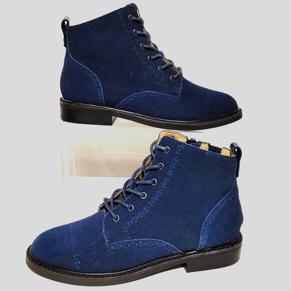 NYDJ Eileenspcs Ankle Boots Lace-Up Block Heel Soft Suede Blue Womens Size 5.5 - Picture 2 of 9